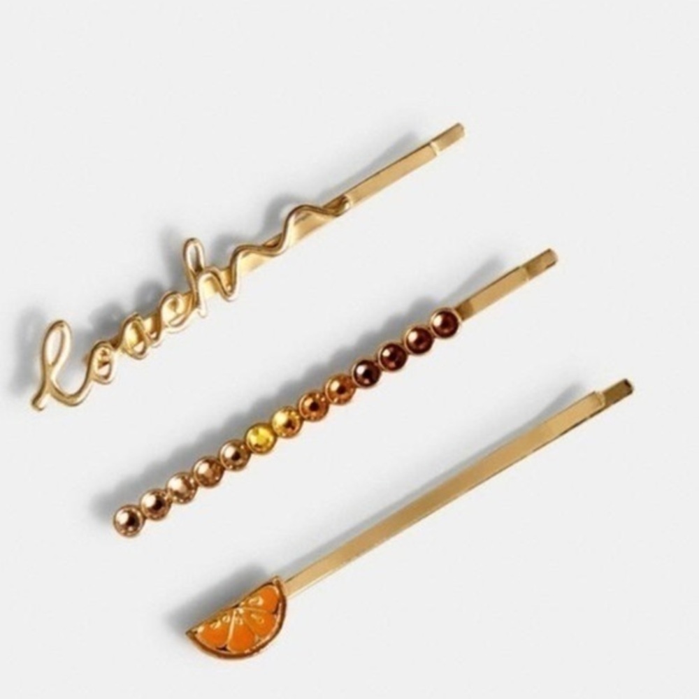 Coach Orange Enamel Hair Clip Set 3 Piece NWT